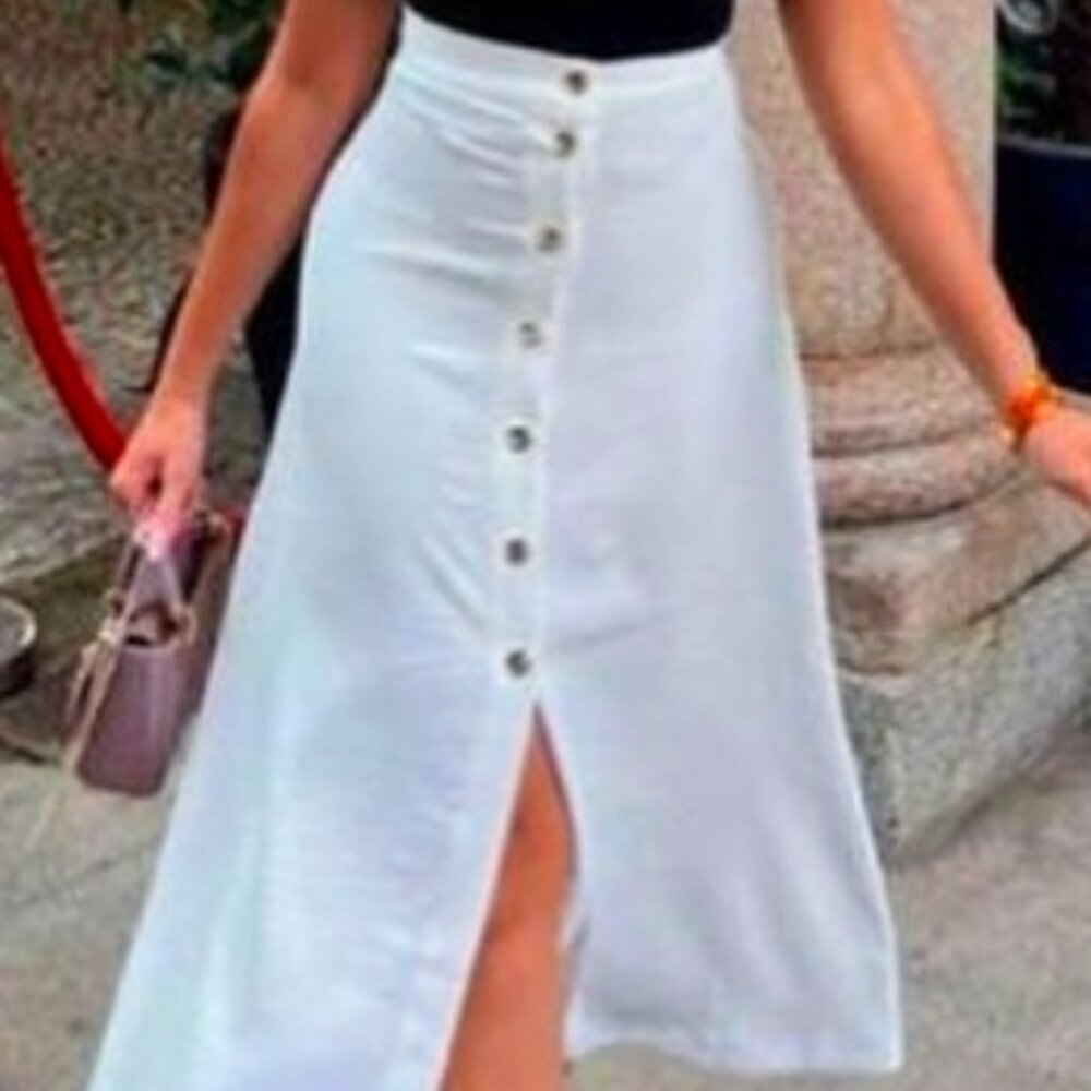 Zara Oyster White Golden Button A-Line Skirt Size XXL